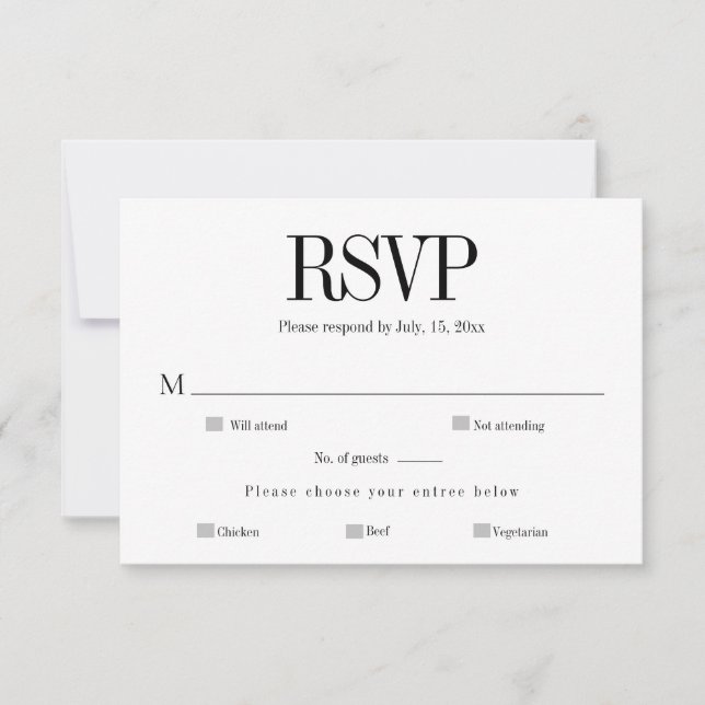Minimalistische Schwarz-Weiß-Antwortkarte RSVP Karte (Vorderseite)