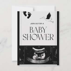 Minimalistische Schwarz-Weiß-Babydusche - Einladun Einladung