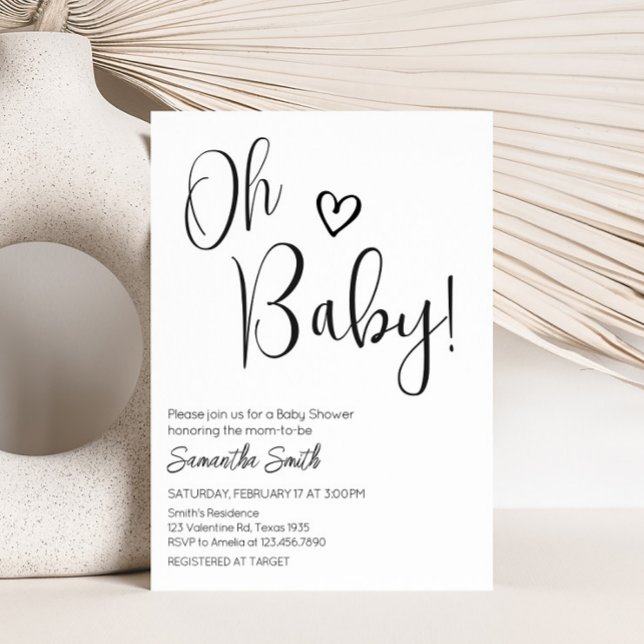 Minimalistische Schwarz-Weiß-Babydusche Einladung (White Minimalist Heart Baby Shower Invitation)
