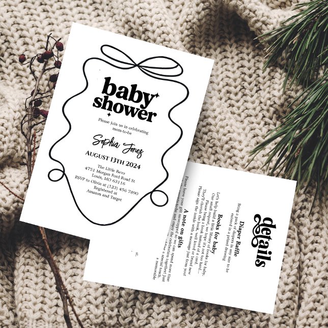 Minimalistische Schwarz-Weiß-Babydusche Einladung (Von Creator hochgeladen)