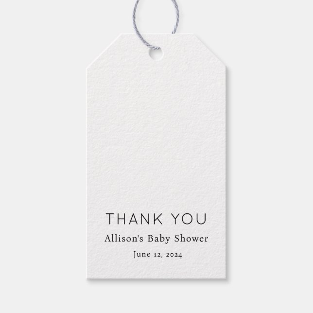 Minimalistische Schwarz-Weiß-Babydusche Geschenkanhänger (Vorderseite)