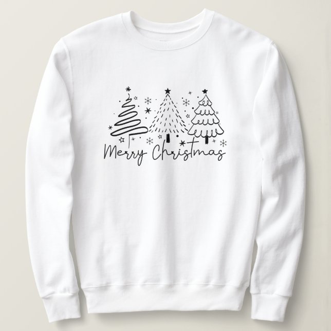 Minimalistische Schwarz-Weiß-Bäume Frohe Weihnacht Sweatshirt (Design vorne)