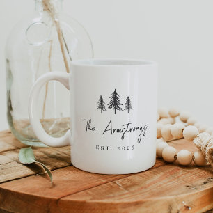 Minimalistische Schwarz-Weiß-Bäume Personalisiert Kaffeetasse
