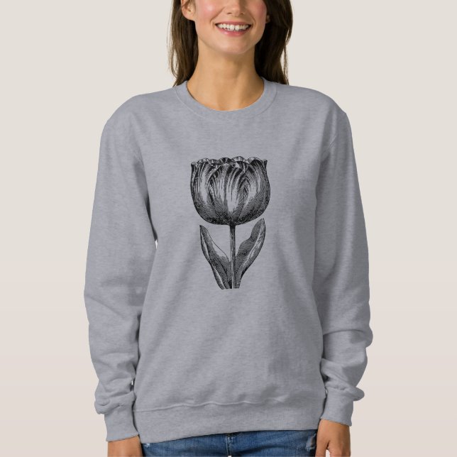 Minimalistische Schwarz-Weiß-Blume Zeichnend Sweatshirt (Vorderseite)