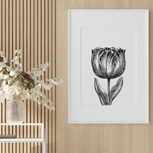 Minimalistische Schwarz-Weiß-Blumenzeichnung Poster