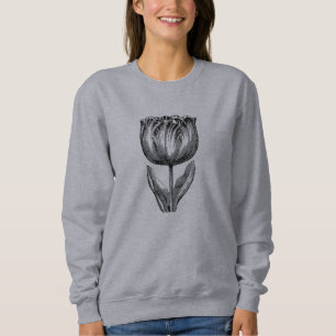 Minimalistische Schwarz-Weiß-Blumenzeichnung Sweatshirt