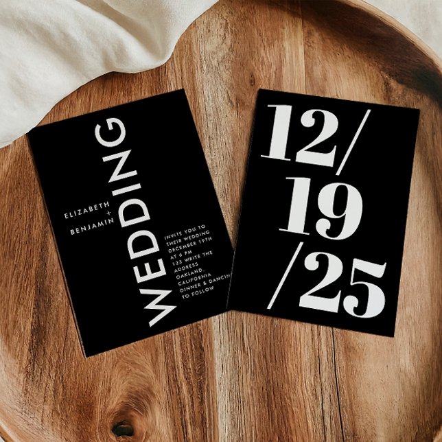 Minimalistische Schwarz-Weiß-Einfache fette Hochze Einladung (Von Creator hochgeladen)