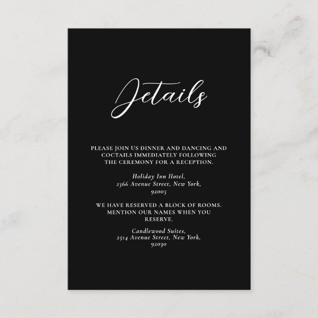 Minimalistische Schwarz-Weiß-Einfache Hochzeit Begleitkarte (Vorderseite)