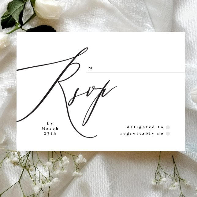 Minimalistische Schwarz-Weiß-Einfache Hochzeit RSVP Karte (Von Creator hochgeladen)