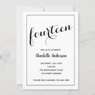 Minimalistische Schwarz-Weiß-Einladung zum 14. Geb Einladung