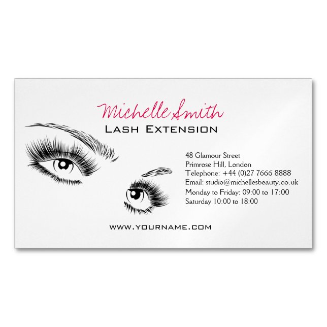 Minimalistische Schwarz-Weiß-Eyelashes Chic Makeup Magnetische Visitenkarte (Vorderseite)