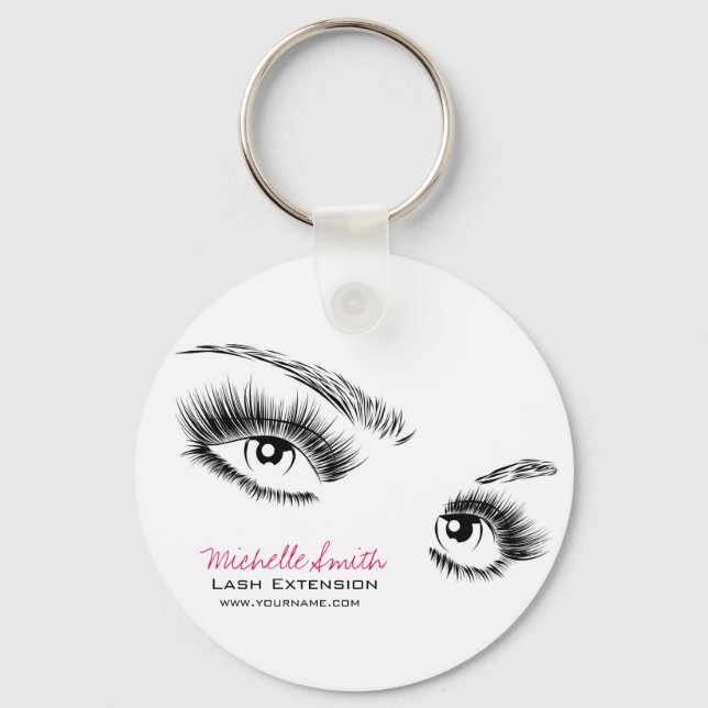 Minimalistische Schwarz-Weiß-Eyelashes Chic Makeup Schlüsselanhänger (Vorderseite)