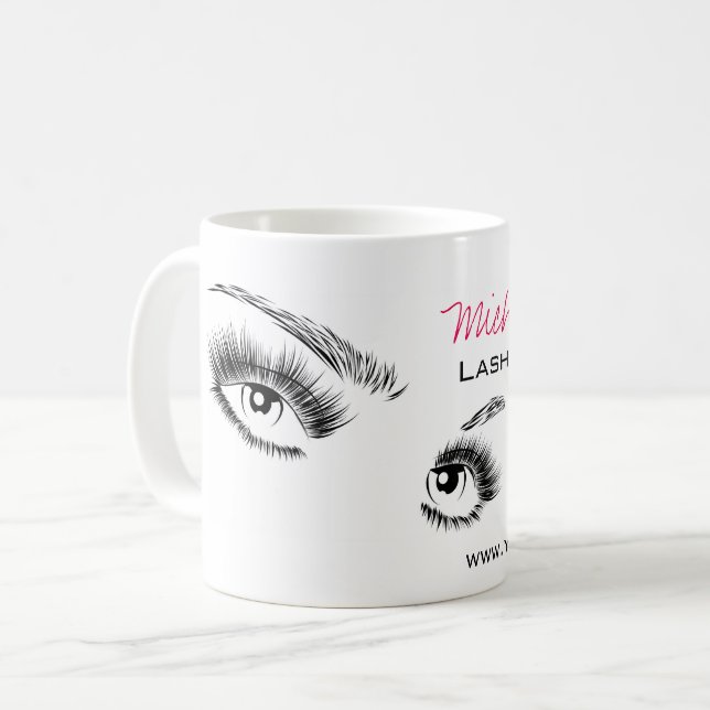 Minimalistische Schwarz-Weiß-Eyelashes Chic Makeup Tasse (Vorderseite Links)