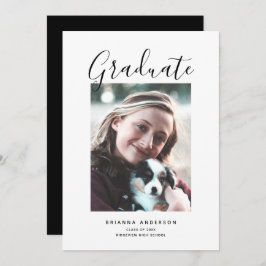 Minimalistische Schwarz-Weiß-Foto-Graduierungspart Einladung