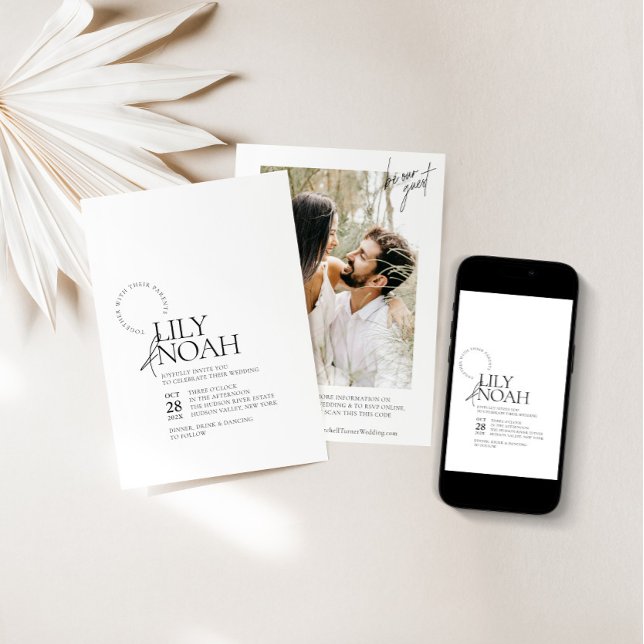 Minimalistische Schwarz-Weiß-Foto-Hochzeit Einladung (Von Creator hochgeladen)