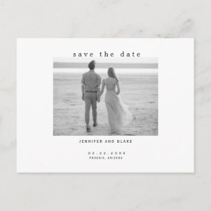 Minimalistische Schwarz-Weiß-Foto-Hochzeit Save th Postkarte