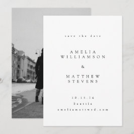 Minimalistische Schwarz-Weiß-Foto-Hochzeit Save The Date