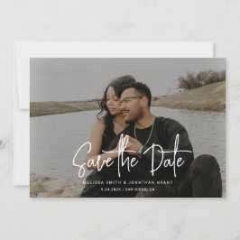 Minimalistische Schwarz-Weiß-Foto-Hochzeit Save The Date