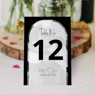 💍 Minimalistische Schwarz-Weiß-Foto-Hochzeit Tischnummer