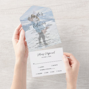 Minimalistische Schwarz-Weiß-Foto-Moderne Hochzeit All In One Einladung