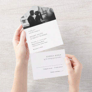 Minimalistische Schwarz-Weiß-Foto-Moderne Hochzeit All In One Einladung