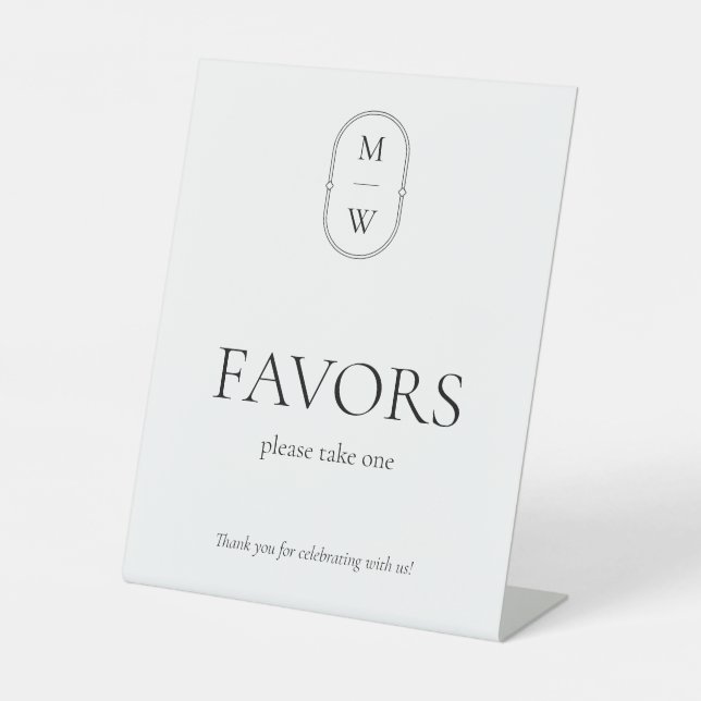 Minimalistische Schwarz-Weiß-Gastgeschenk Hochzeit Sockelschild (Vorderseite)