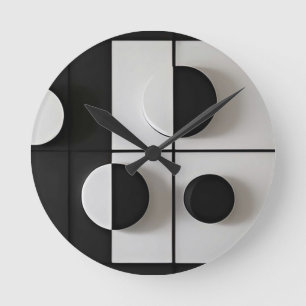 Minimalistische Schwarz-Weiß-Geometrische Abstrakt Runde Wanduhr