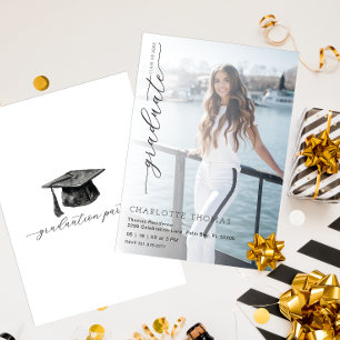 Minimalistische Schwarz-Weiß-Graduierungspartei Einladung