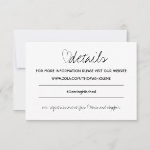 Minimalistische Schwarz-Weiß-Herz-Hochzeit - Detai RSVP Karte