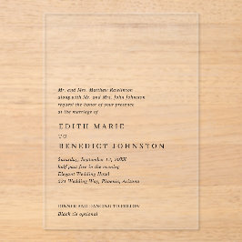 Minimalistische Schwarz-Weiß-Hochzeit Acryleinladungen