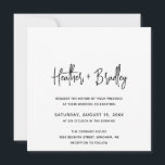 Minimalistische Schwarz-Weiß-Hochzeit Einladung<br><div class="desc">Moderne quadratische Hochzeitseinladung mit einem einfachen Design mit Ihren Namen in einer eleganten Schrift Typografie und Ihre Veranstaltungsdetails in einem minimalistischen Sans Serif Schriftart. Alle Designelemente sind schwarz und weiß. Diese schicke Hochzeitseinladung passt gut zu jedem Hochzeitsstil.</div>