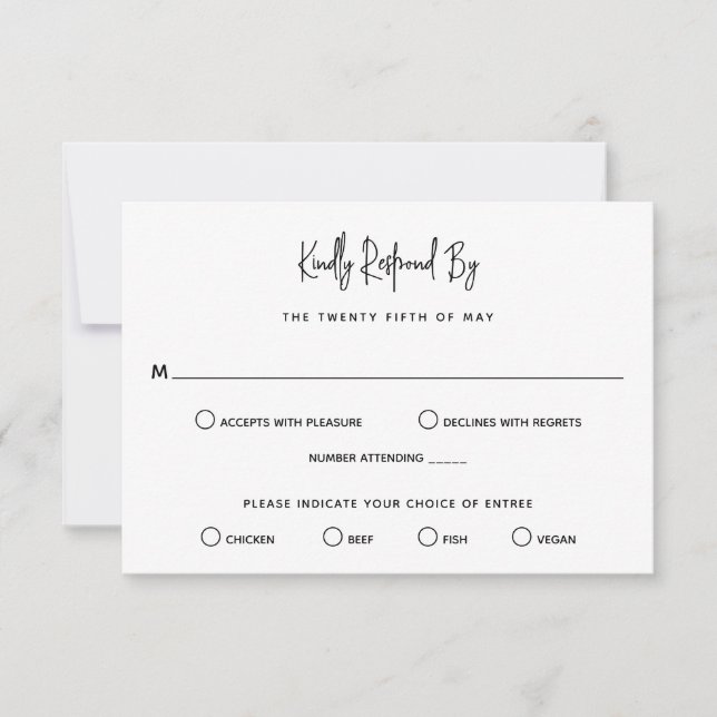 Minimalistische Schwarz-Weiß-Hochzeit RSVP Karte (Vorderseite)
