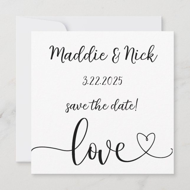 Minimalistische Schwarz-Weiß-Hochzeit Save The Date (Vorderseite)