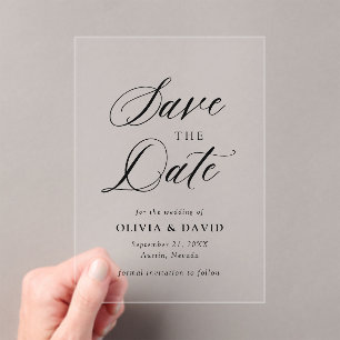 Minimalistische Schwarz-Weiß-Hochzeit speichert da Acryleinladungen