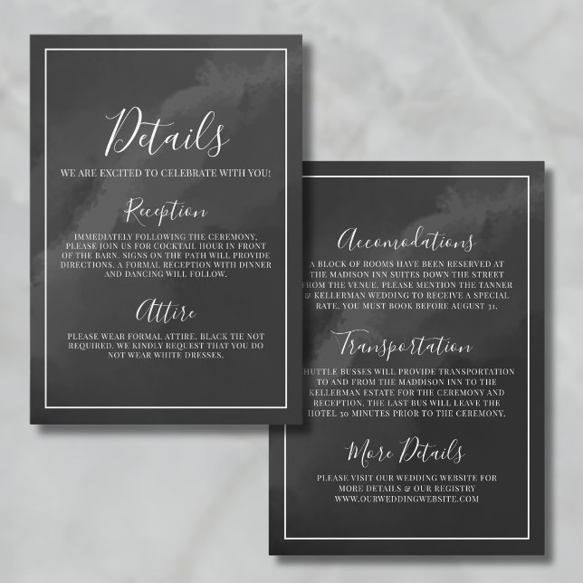 Minimalistische Schwarz-Weiß-Hochzeitsdetails Begleitkarte (Minimalist Black And White Wedding Details Enclosure Card)
