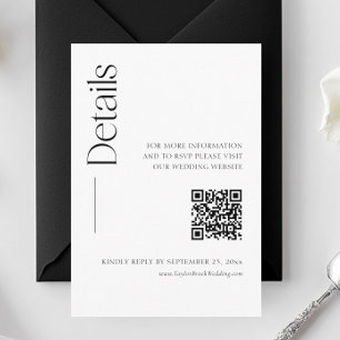 Minimalistische Schwarz-Weiß-Hochzeitsdetails Qr-C Begleitkarte