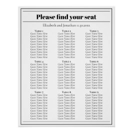 Minimalistische Schwarz-Weiß-Hochzeitstabelle Poster