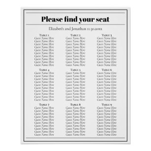 Minimalistische Schwarz-Weiß-Hochzeitstabelle Poster