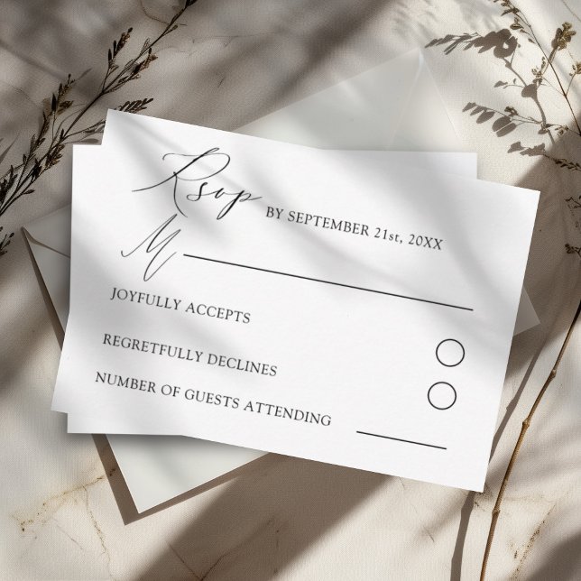 Minimalistische Schwarz-Weiß-Kalligrafie-Hochzeit RSVP Karte (Von Creator hochgeladen)