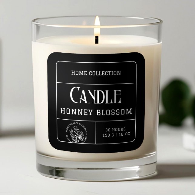 Minimalistische Schwarz-Weiß-Kerzen-Aufkleber Quadratischer Aufkleber (Minimalist Black & White Candle Labels Stickers )