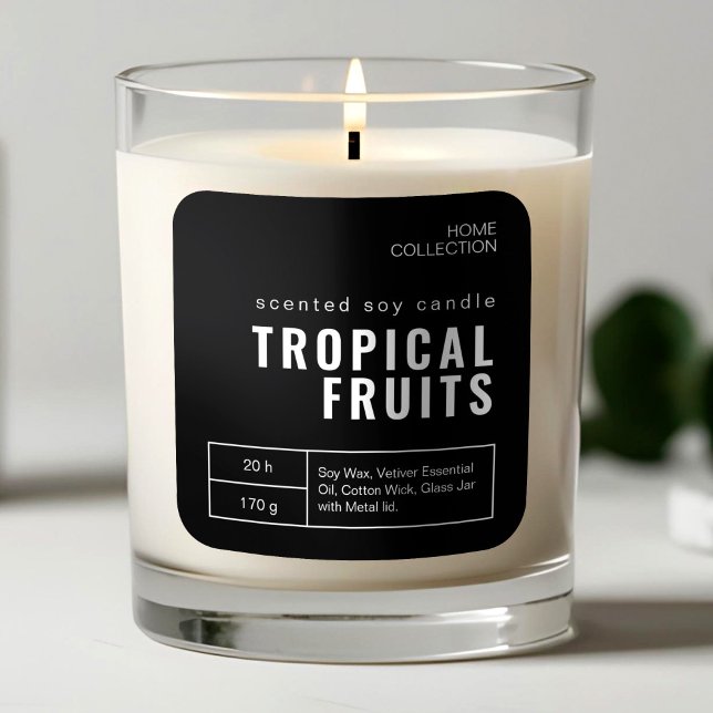 Minimalistische Schwarz-Weiß-Kerzen-Aufkleber Quadratischer Aufkleber (Minimalist Black & White Candle Labels Stickers )