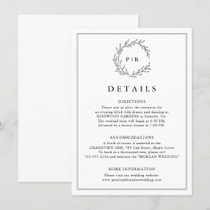 Minimalistische Schwarz-Weiß-Leaf-Hochzeitsdetails Begleitkarte