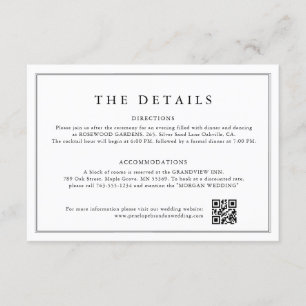 Minimalistische Schwarz-Weiß-Leaf-Hochzeitsdetails Begleitkarte
