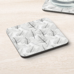Minimalistische Schwarz-Weiß-Leaf-Linie Künstleris Getränkeuntersetzer
