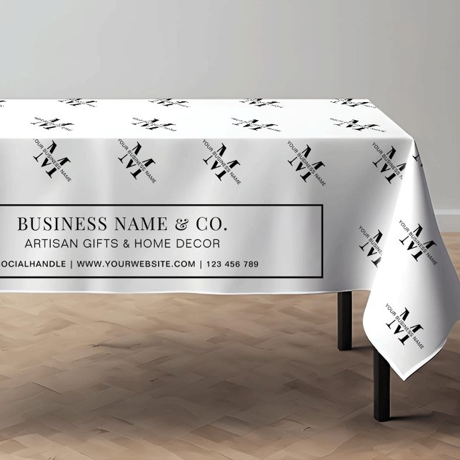 Minimalistische Schwarz-Weiß-Logo-Show Tischdecke (Fully customizable tablecloth with space for your initials & business name, perfect for trade shows)
