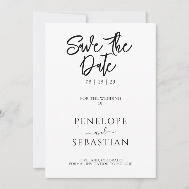 Minimalistische Schwarz-Weiß-Moderne Monogramm-Hoc Save The Date (Vorderseite)