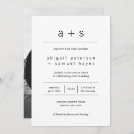 Minimalistische Schwarz-Weiß-Monogramm-Foto-Hochze Einladung