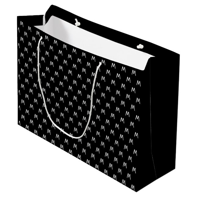 Minimalistische Schwarz-Weiß-Monogramm Große Geschenktüte (Vorderseite Schrägansicht)