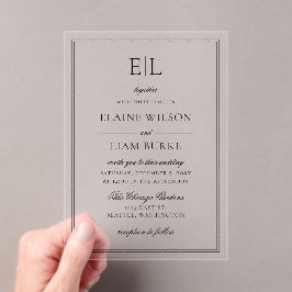 Minimalistische Schwarz-Weiß-Monogramm-Hochzeit Acryleinladungen