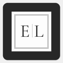 Minimalistische Schwarz-Weiß-Monogramm-Hochzeit Quadratischer Aufkleber